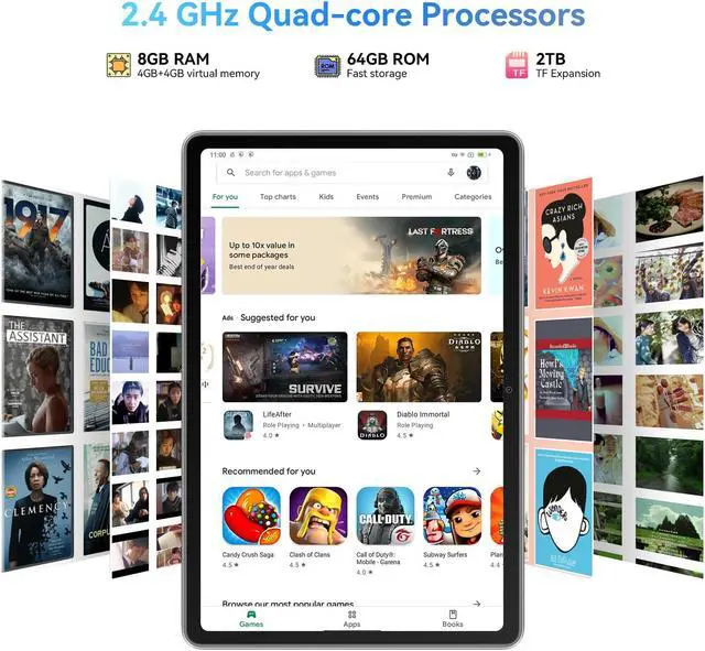 Alt view image 4 of 5 - Blackview Tab 70 WiFi 2024 Android 14 Tablet, 12(4+8) GB+64GB 1TB Expand, Wi-Fi 6 Model, 10.1 inch Tablet with HD+IPS Display, 6580mAh, Dual Speakers and Camera, BT5.0, Google GMS, 2.0GHz CPU, Gray