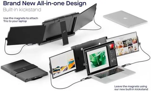 Alt view image 3 of 5 - Mobile Pixels New Trio Portable Laptop Monitor Extender, 2x13.3'' FHD 1080P Triple Monitor for Laptop, USB Type C/HDMI Plug&Play, Compatible with Mac/Windows/Android, Tri Screen for 13"-15" Laptops