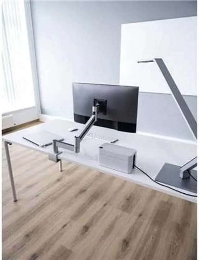 Alt view image 2 of 4 - Durable Monitor Mount with Flexible Arm and Desk Clamp, 360-Degree Rotation, Tiltable, for VESA Screens 21-27", User-Friendly, Silver (508323)