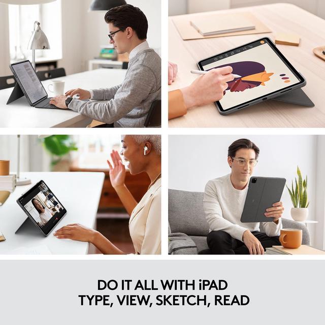 Alt view image 2 of 5 - Logitech Combo Touch iPad Pro 12.9-inch (5th, 6th gen - 2021, 2022) Keyboard Case - Detachable Backlit Keyboard with Kickstand, Click-Anywhere Trackpad, Smart Connector - Oxford Gray; USA Layout