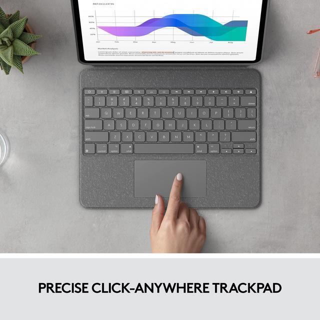 Alt view image 4 of 5 - Logitech Combo Touch iPad Pro 12.9-inch (5th, 6th gen - 2021, 2022) Keyboard Case - Detachable Backlit Keyboard with Kickstand, Click-Anywhere Trackpad, Smart Connector - Oxford Gray; USA Layout