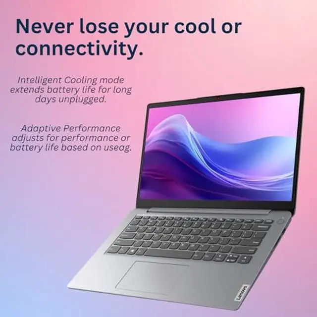 Alt view image 5 of 5 - Lenovo IdeaPad 1 Laptop, 14" HD Screen, Intel Celeron N4020, 4GB RAM, 128GB eMMC, Webcam, Wi-Fi 6, Windwos 11 Home, Grey