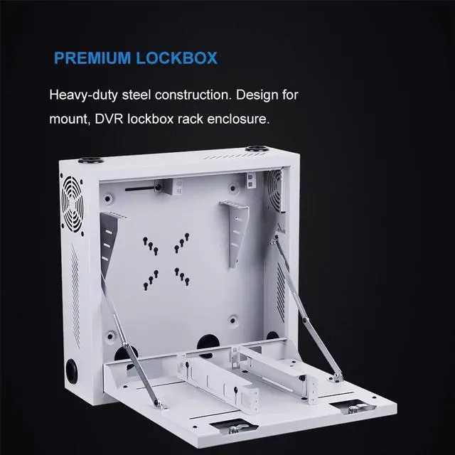 Alt view image 3 of 5 - Kenuco Heavy Duty 16 Gauge Steel DVR Security Lockbox with Fan and Swing Open Top (24'' x 21'' x 8'' White)