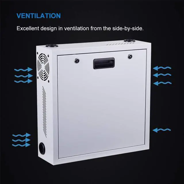 Alt view image 4 of 5 - Kenuco Heavy Duty 16 Gauge Steel DVR Security Lockbox with Fan and Swing Open Top (24'' x 21'' x 8'' White)