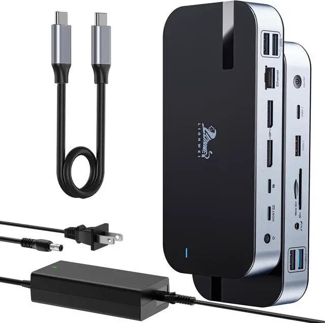 Main image of USB C Dock Triple Monitor with Dual DisplayPort 3X 4K@60Hz, Docking Station with USB C Port to Monitor 5K@60Hz/4K@120Hz, 10Gbps USB, SD/Micro SD 4.0, RJ45, 150W Power Charger