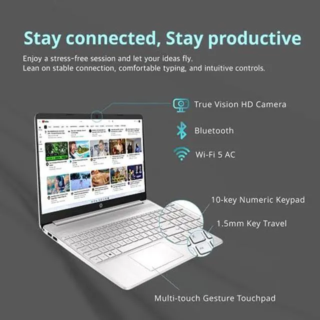 Alt view image 4 of 5 - HP 15.6" HD Touchscreen Student Laptop, Intel Core i3-1115G4, 16GB RAM, 1TB PCIe SSD, Intel UHD Graphics, HD Webcam, Wi-Fi 5, Bluetooth, Silver, Win 11, 32GB Snow Bell USB Card