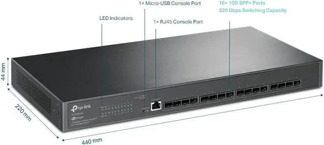Alt view image 3 of 5 - TP-Link TL-SX3016F | 16 Port 10G SFP+ Enterprise Level Switch | L2+ Smart Managed | Omada SDN Integrated | IPv6 | Static Routing | L2/L3/L4 QoS, IGMP & LAG | 5 Year Manufacturer Warranty