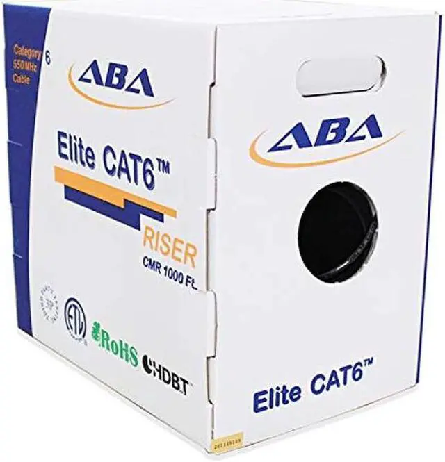 Main image of CAT6 Riser (CMR), Ethernet Cable 1000ft, No Spline, Unshielded Twisted Pair (UTP) 23AWG, Solid Pure Bare Copper, 550MHz, UL Certified, Easy to Pull (Reelex II) Box, Bulk Networking LAN Cable