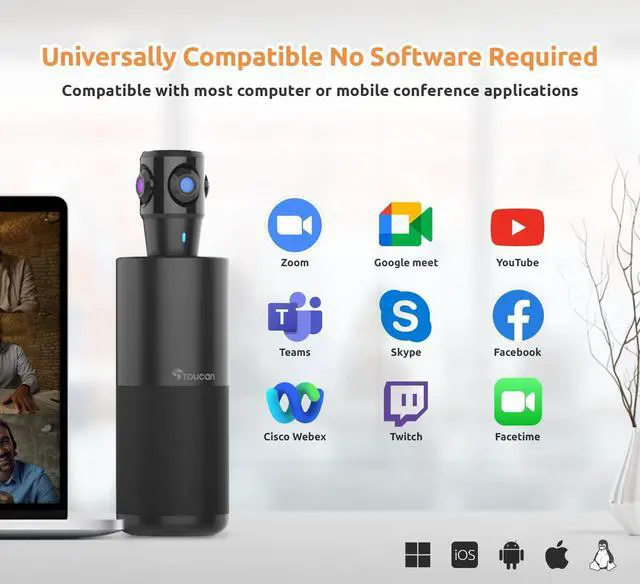 Alt view image 5 of 5 - TOUCAN 360-Degree Video Conference Camera Webcam for Pc