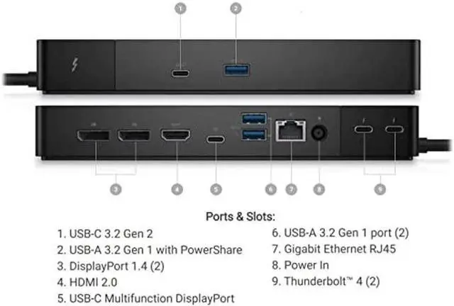 Alt view image 5 of 5 - Dell WD22TB4 Thunderbolt 4 Dock - 2 Thunderbolt 4 Ports, Up to 5120 x 2880 Video Res, HDMI 2.0, DP 1.4, USB-C, USB-A, Gigabit Ethernet LAN Port