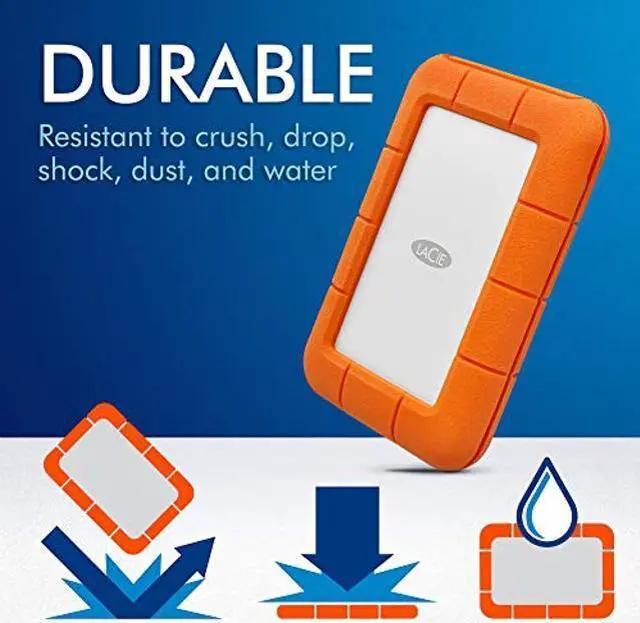 Alt view image 3 of 5 - LaCie Rugged Thunderbolt USB-C 2TB External Hard Drive Portable HDD - USB 3.0 compatible, Drop Shock Dust Water Resistant, Mac and PC Computer Desktop Workstation Laptop, 1 Mo Adobe CC (STFS2000800)