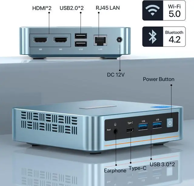 Alt view image 3 of 5 - PELADN N95 WI-6 Mini PC, Intel 12th Gen Alder Lake- N95(up to 3.4GHz), 16GB DDR4 3200Mhz RAM 512GB M.2 PCIe SSD, Desktop Computer Support 4K Dual Display/USB3.2/WiFi 4/BT4.2/Win 11 Pro