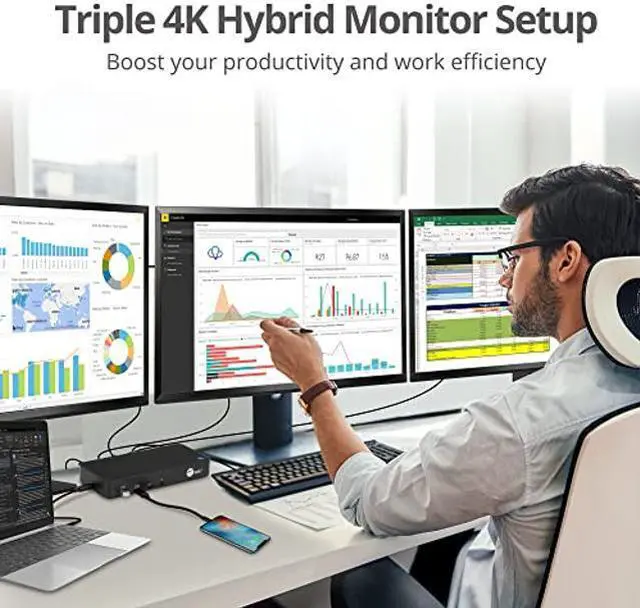 Alt view image 4 of 5 - SIIG USB-C Triple 4K 60Hz Docking Station with 100W PD - Triple 4K@60Hz or Single 5K@60Hz Monitor Laptop Dock - DisplayLink - 3X HDMI, 2X DisplayPort, 3X USB-A, 2X USB-C, Gigabit Ethernet
