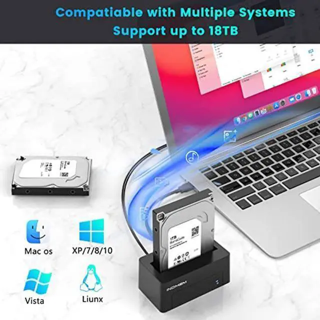 Alt view image 4 of 5 - INDMEM SAS to USB 3.0 Adapter, SAS/SATA Hard Drive Enclosure Reader Converter Docking Station for 2.5/3.5 inch Server HDD SSD with 12V/2A Power Adapter,Support up to 18TB(New Upgrade)