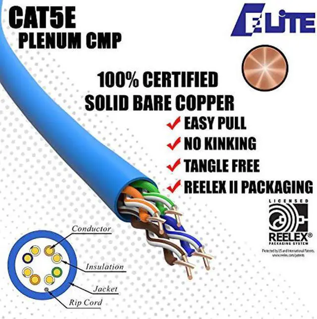 Alt view image 2 of 5 - CAT5E Plenum (CMP), Ethernet Cable 1000ft, Unshielded Twisted Pair (UTP) 24AWG, Solid Pure Bare Copper, 350MHz, UL Certified, Easy to Pull, Bulk Networking LAN Cable - RED