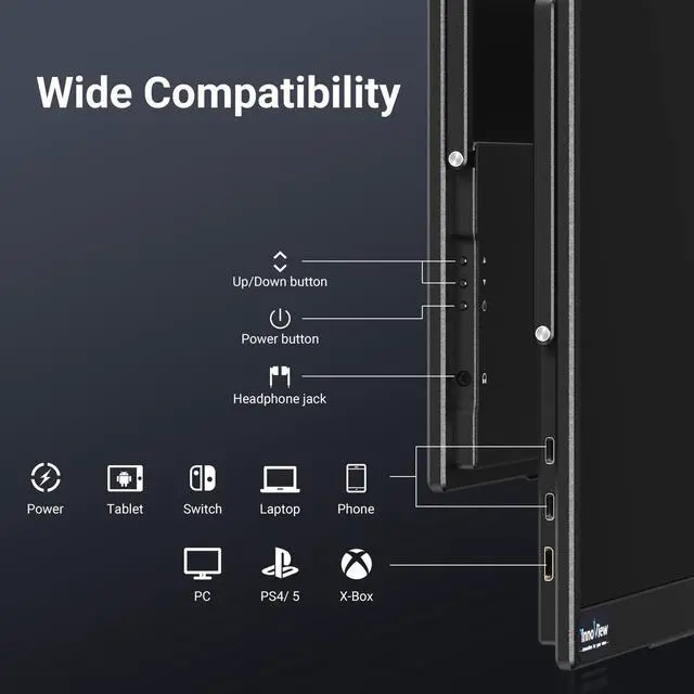Alt view image 5 of 5 - InnoView Portable Monitor 18.5 inch 100HZ 120% sRGB, 1080P IPS Portable Monitor for Laptop USB C HDMI HDR Travel Monitor for Mac PC Xbox PS4/5 Switch