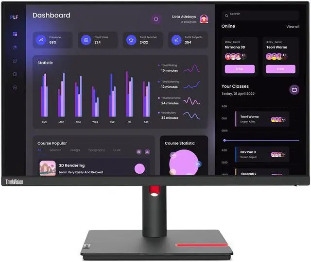 Alt view image 3 of 5 - Lenovo ThinkVision T24i-30 23.8 Full HD WLED LCD Monitor - 16:9