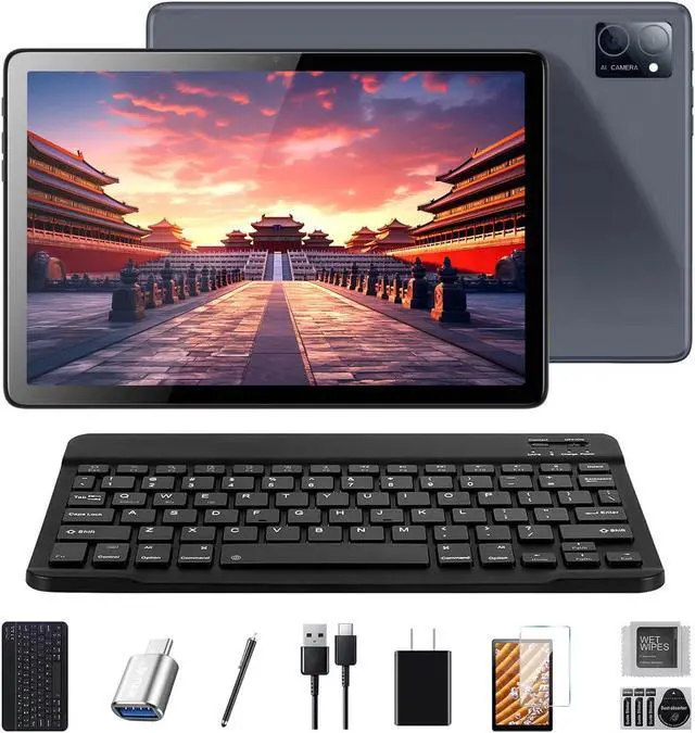 Main image of JIMTAB Android Tablet Octa Core 8 Threads 10 inch Android Tablets, 24GB RAM 128GB ROM Business Game Teach Tablet Include Adapter, Keyboard, Stylus, GPS, WiFi, BT, Google Certificated (Blue Grey)