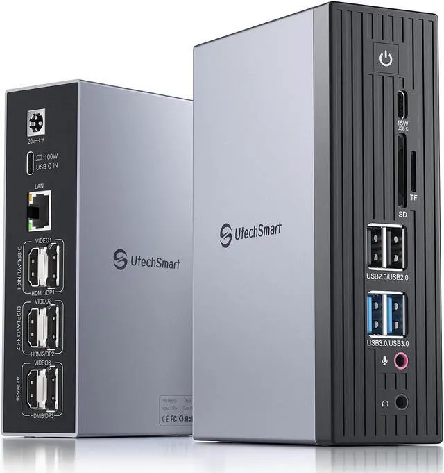 Main image of UtechSmart 3 Monitor 18 in 1 Docking Station 4K@60Hz Thunderbolt 3/4 USB-C Windows & MacBook Grey