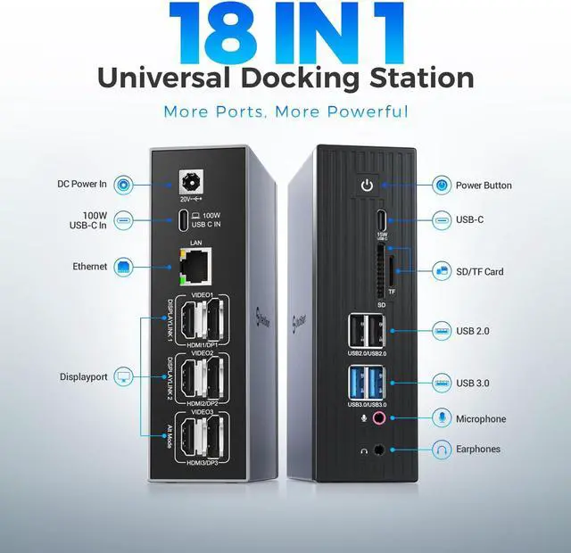 Alt view image 5 of 5 - UtechSmart 3 Monitor 18 in 1 Docking Station 4K@60Hz Thunderbolt 3/4 USB-C Windows & MacBook Grey