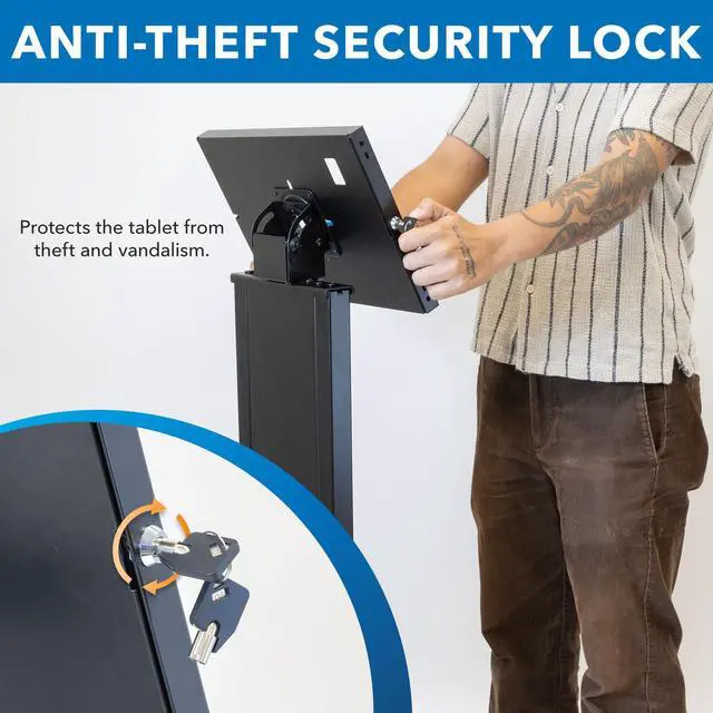 Alt view image 3 of 5 - Mount-It! Anti-Theft Tablet Floor Stand Kiosk, Commercial Floor Kiosk with Universal Enclosure, Locking Tablet Mount Stand for iPad Gen 7-10, Pro, Air, 10.2 inch, 10.9 inch