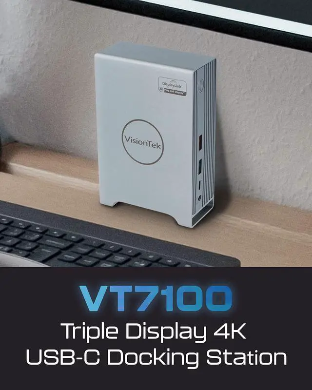 Alt view image 2 of 5 - VisionTek VT7100 Triple Display 4K USB-C Docking Station & Cable Bundle - 100W Power Delivery - USB-C, Thunderbolt 3&4 Compatibility - 1 DP, 1 HDMI, 5 USB, 1 USB-C, 1 RJ45, & 3.55mm Audio Combo Port