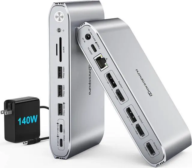 Main image of Minisopuru Upgrade DisplayLink Docking Station Triple Monitor with 140W Power Adapter, USB C Dock for MacBook/Windows/Thunderbolt 4/3 (3XHDMI,2XDisplayPort, 2X10Gbps & Charging USB C,3X USB A,SD/TF)