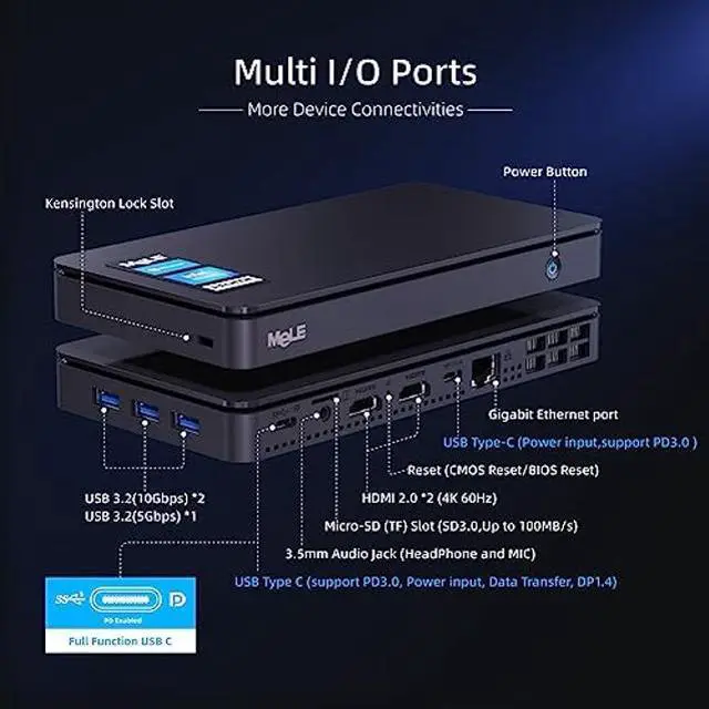 Alt view image 2 of 5 - MeLE Overclock3C Mini PC Windows 11 Pro Micro PC Celeron N5095(4C/4T, up to 2.9Ghz, TDP 15W) 8GB DDR4 256GB ROM Small Desktop Computer with 2 X HDMI 4K@60Hz, USB-C, WiFi 6, BT5.2, VESA Mount