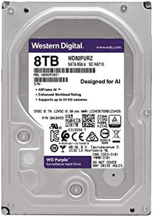 Alt view image 2 of 5 - Western Digital 8TB WD Purple Surveillance Internal Hard Drive HDD - SATA 6 Gb/s, 256 MB Cache, 3.5" - WD82PURZ