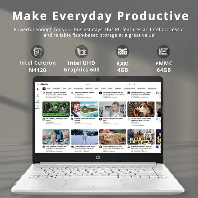 Alt view image 2 of 5 - HP Premium Stream 14" HD BrightView Laptop, Intel Celeron N4120, 4GB RAM, 64GB eMMC, Intel UHD Graphics, HD Webcam, 1 Year Office 365, Bluetooth, WiFi, HDMI, Win 11s, Silver, 32GB Hotface USB Card