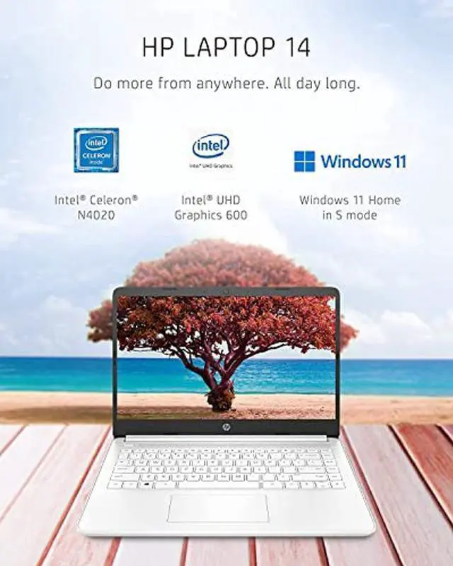 Alt view image 3 of 5 - HP 2021 Stream 14" HD Laptop, Intel Celeron N4020 Processor, 4GB RAM, 64GB eMMC, HD Audio, HD Webcam, Intel UHD Graphics 600, 1 Year Office, HDMI, Win 10 S, White, 32GB SnowBell USB Card