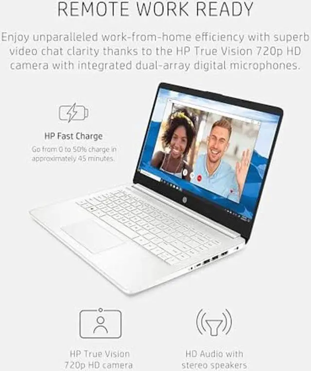 Alt view image 4 of 5 - HP 2021 Stream 14" HD Laptop, Intel Celeron N4020 Processor, 4GB RAM, 64GB eMMC, HD Audio, HD Webcam, Intel UHD Graphics 600, 1 Year Office, HDMI, Win 10 S, White, 32GB SnowBell USB Card