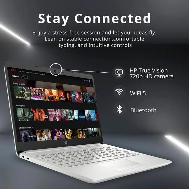 Alt view image 5 of 5 - HP Premium Stream 14" HD BrightView Laptop, Intel Celeron N4120, 4GB RAM, 64GB eMMC, Intel UHD Graphics, HD Webcam, 1 Year Office 365, Bluetooth, WiFi, HDMI, Win 11s, Silver, 32GB Hotface USB Card