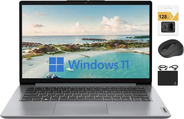 Main image of Lenovo Ideapad Laptop 2024 Premium, 14" HD Screen Thin Light, Intel Celeron N4020 (Upto 2.8GHZ), 4GB RAM, 256GB (128GB eMMC+ 128GB SD), WiFi, Webcam, 11+ Hours Battery, Window 11S+HubxcelAccessory