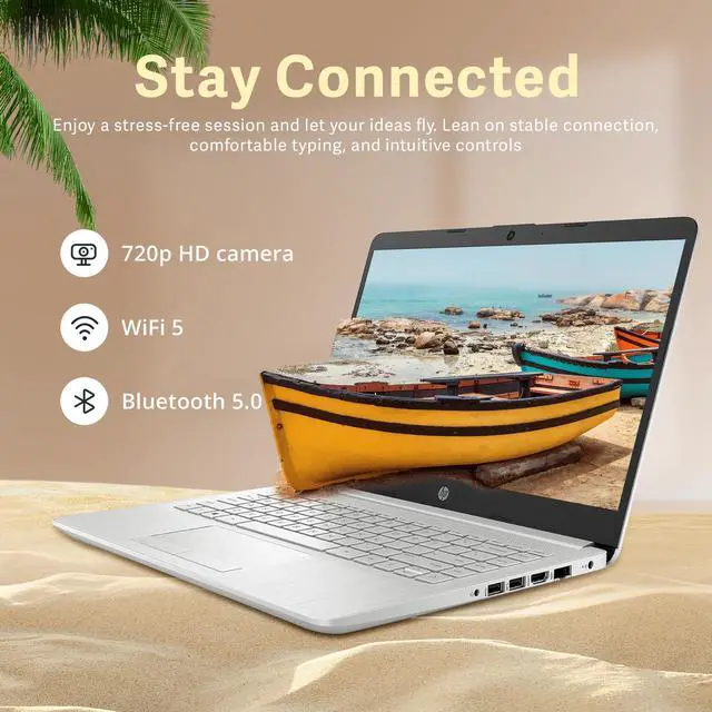 Alt view image 5 of 5 - HP Premium Stream 14" HD Laptop, Intel Celeron N4120 Processor, 4GB RAM, 64GB eMMC, Intel UHD Graphics 600, HD Camera, WiFi 5, HDMI, 1 Year Free Office 365, Win 11s, Silver, 32GB Hotface USB Card