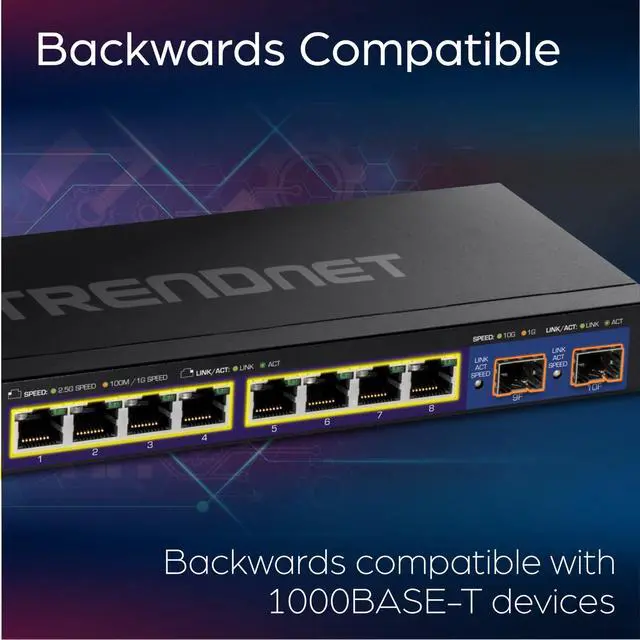 Alt view image 4 of 5 - TRENDnet 10-Port Multi-Gig Web Smart Switch, TEG-3102WS, 8 x 2.5GBASE-T Ports, 2 x 10G SFP+ Slots, Ethernet Splitter, Metal Housing, NDAA & TAA Compliant, Lifetime Protection, Black