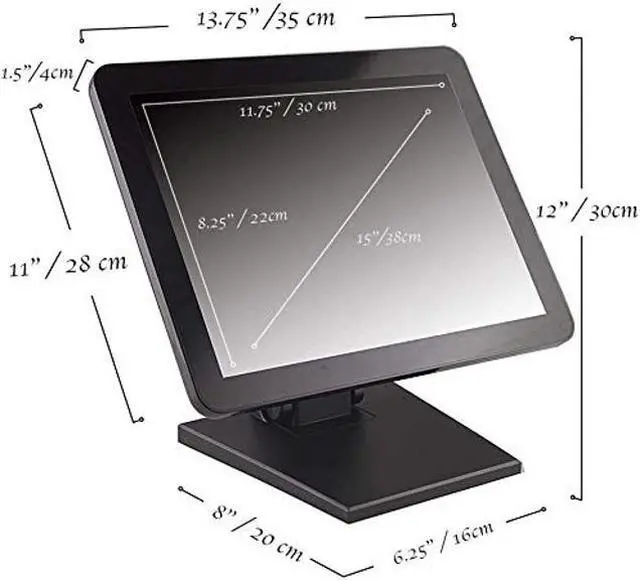 Alt view image 2 of 5 - 15-Inch Capacitive LED Backlit Multi-Touch Monitor, True Flat Seamless Design Touchscreen with Metal POS Stand, for Office, POS, Retail, Restaurant, Bar, Gym, Warehouse