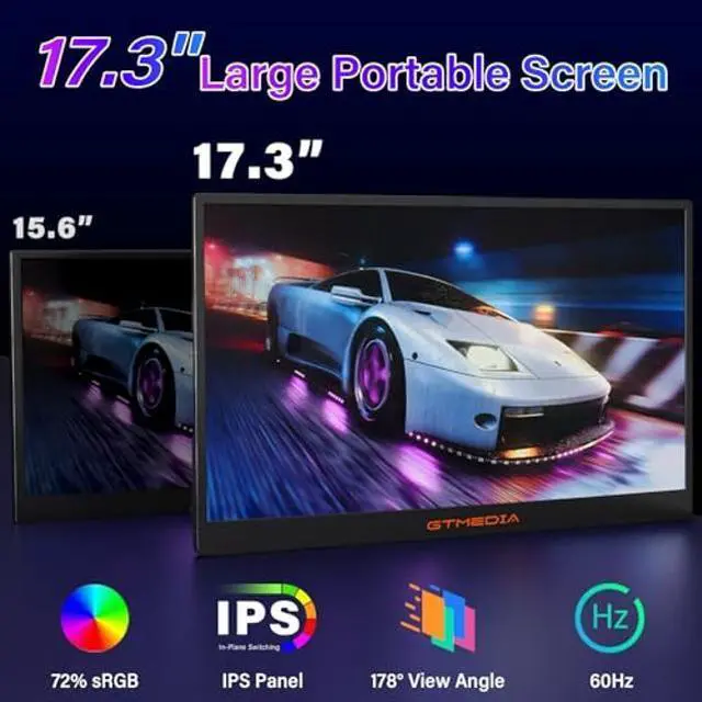 Alt view image 2 of 5 - GT MEDIA 17.3'' External Portable Monitor for Laptop, 60Hz Laptop Screen Extender and 1080P IPS FHD Portable Gaming Monitor.Multi-System Compatible with HDMI/Type C Plug and Play