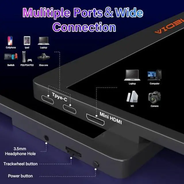 Alt view image 3 of 5 - GT MEDIA 17.3'' External Portable Monitor for Laptop, 60Hz Laptop Screen Extender and 1080P IPS FHD Portable Gaming Monitor.Multi-System Compatible with HDMI/Type C Plug and Play