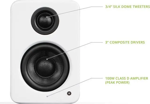 Alt view image 2 of 5 - Kanto YU2MW PC Gaming Desktop Speakers | 3" Composite Drivers | 3/4" Silk Dome Tweeter | Class D Amplifier | 100 Watts | Built-in USB DAC | Subwoofer Output | Pair | Matte White