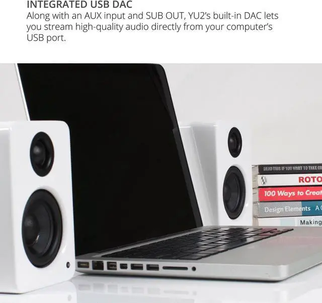 Alt view image 4 of 5 - Kanto YU2MW PC Gaming Desktop Speakers | 3" Composite Drivers | 3/4" Silk Dome Tweeter | Class D Amplifier | 100 Watts | Built-in USB DAC | Subwoofer Output | Pair | Matte White