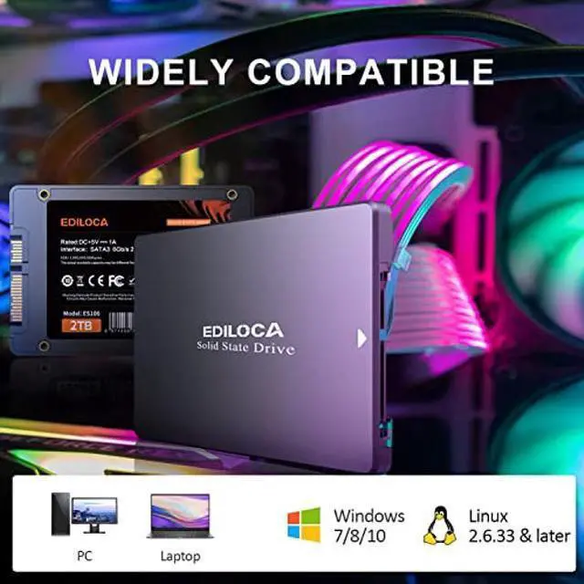 Alt view image 5 of 5 - Ediloca ES106 2TB SSD SATA III 6Gb/s 2.5" 3D TLC NAND Flash Internal Hard Drive, Up to 550MB/s Read, Upgrade PC or Laptop Memory and Storage(Black)