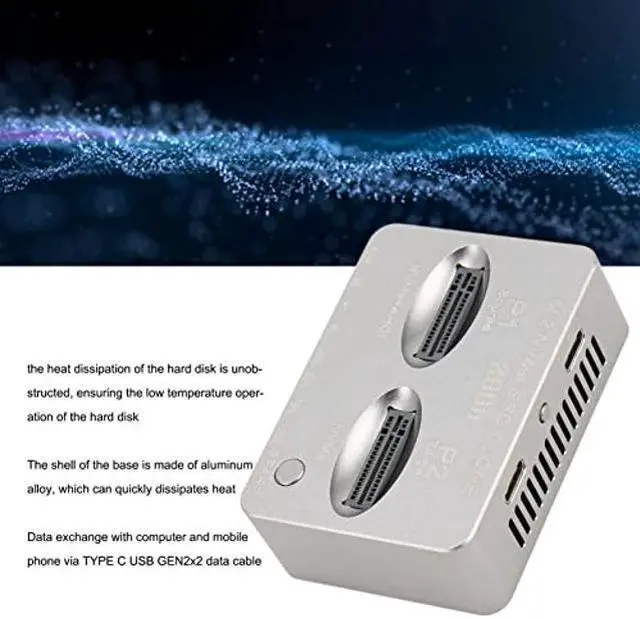 Alt view image 2 of 5 - NVME M.2 Duplicator, JMS586U Master M.2 NVME SATA Dual Bay Offline Clone 20Gbps USB C to NVME Docking Station for M2 SSD M Key Hard Drives Enclosure