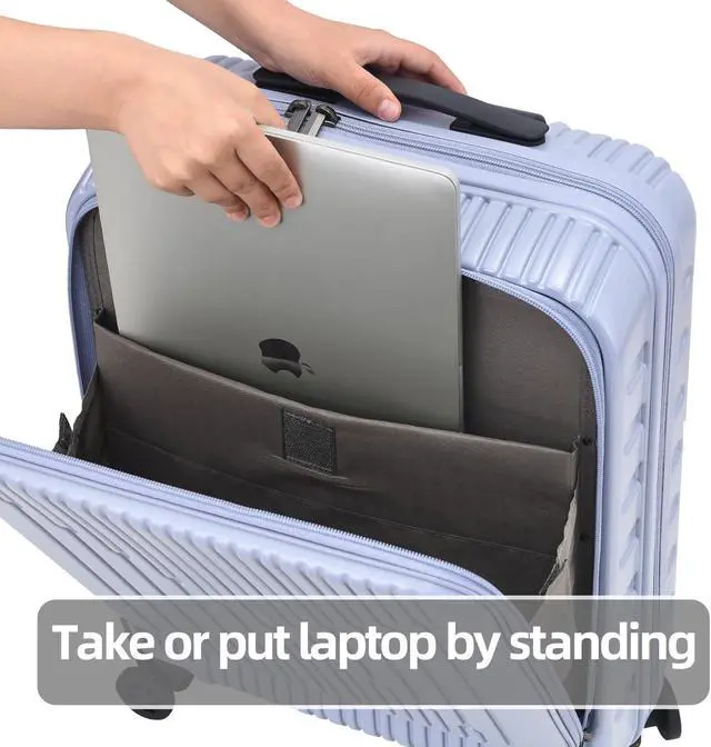 Alt view image 3 of 5 - Kaleenie 19 Inch Suitcase Hand Luggage with Front Pocket for 15.6" Laptop, 35 * 23 * 55cm, 43L, Ligthweight ABS+PC Hardshell Carry On, Lilac Purple