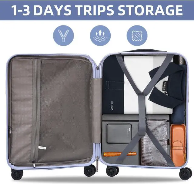 Alt view image 4 of 5 - Kaleenie 19 Inch Suitcase Hand Luggage with Front Pocket for 15.6" Laptop, 35 * 23 * 55cm, 43L, Ligthweight ABS+PC Hardshell Carry On, Lilac Purple