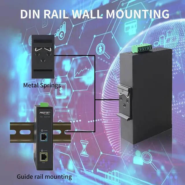 Alt view image 4 of 5 - Procet Industrial Gigabit High Power Over Ethernet PoE Injector 60W 55V with Wide Temperature and 6KV Surge Protection, 12-48Vdc Input,Din Rail Installation IEEE802.3af,802.3at,PoE++, PT-PSE105GW-E