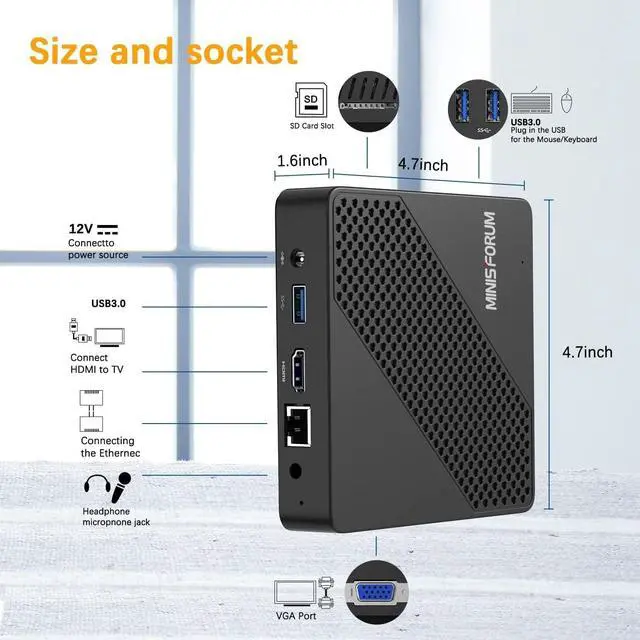 Alt view image 5 of 5 - N40 Mini PC Fanless Celeron N4020,up to 2.8GHz with 4GB DDR4/64GB eMMC RAM Mini Desktop Computer, Support 4K UHD, VGA Port,2.4G/5.8G WiFi&BT4.2,3xUSB3.0 Ports,1x SD Card Slot for Business Home Office