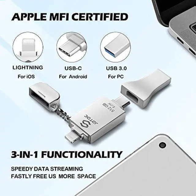 Alt view image 2 of 5 - 512GB Apple MFi Certified iPhone-Photo-Stick, 3 in 1 USB3.0 iOS-Flash-Drive, Photo-Stick-for-iPhone, iPhoto Memory-Stick Thumb Drives for iPhone Backup Memory Stick for iPhone, iPad, Type-C Phone, PC