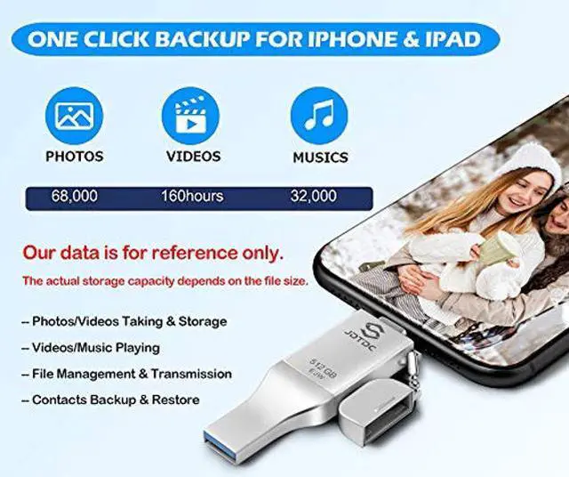 Alt view image 4 of 5 - 512GB Apple MFi Certified iPhone-Photo-Stick, 3 in 1 USB3.0 iOS-Flash-Drive, Photo-Stick-for-iPhone, iPhoto Memory-Stick Thumb Drives for iPhone Backup Memory Stick for iPhone, iPad, Type-C Phone, PC
