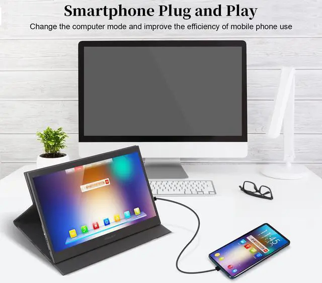 Alt view image 2 of 5 - Visual Beat 13.3" Portable USB Type-C Monitor, 1080P FHD, IPS, 100% DCI-P3, External Screen with Premium Smart Cover Dual Speakers for Xbox,PS4,Switch,Laptop,PC,Phone,Surface...